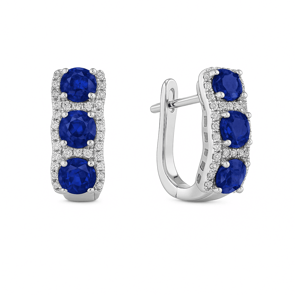 Three Stone Halo Earrings